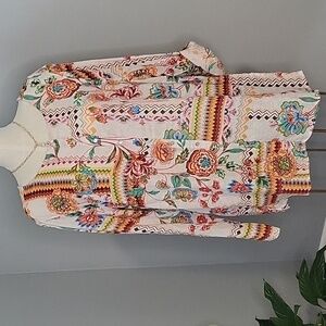 H by Halston Machine Washable Linen Button Down Adjustable Sleeve Tunic Size 3X